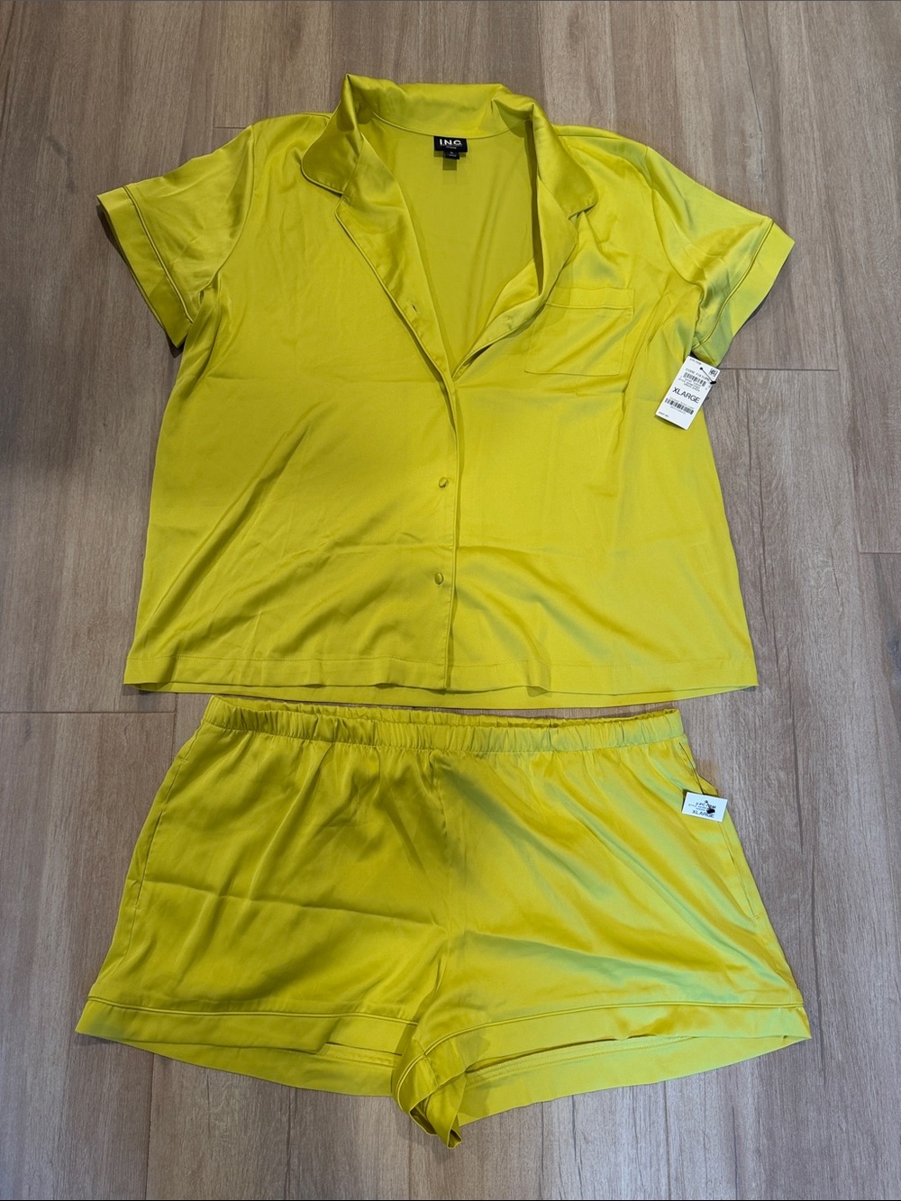 INC International Concepts Bright Yellow Short-Sleeve Button Pajama Set